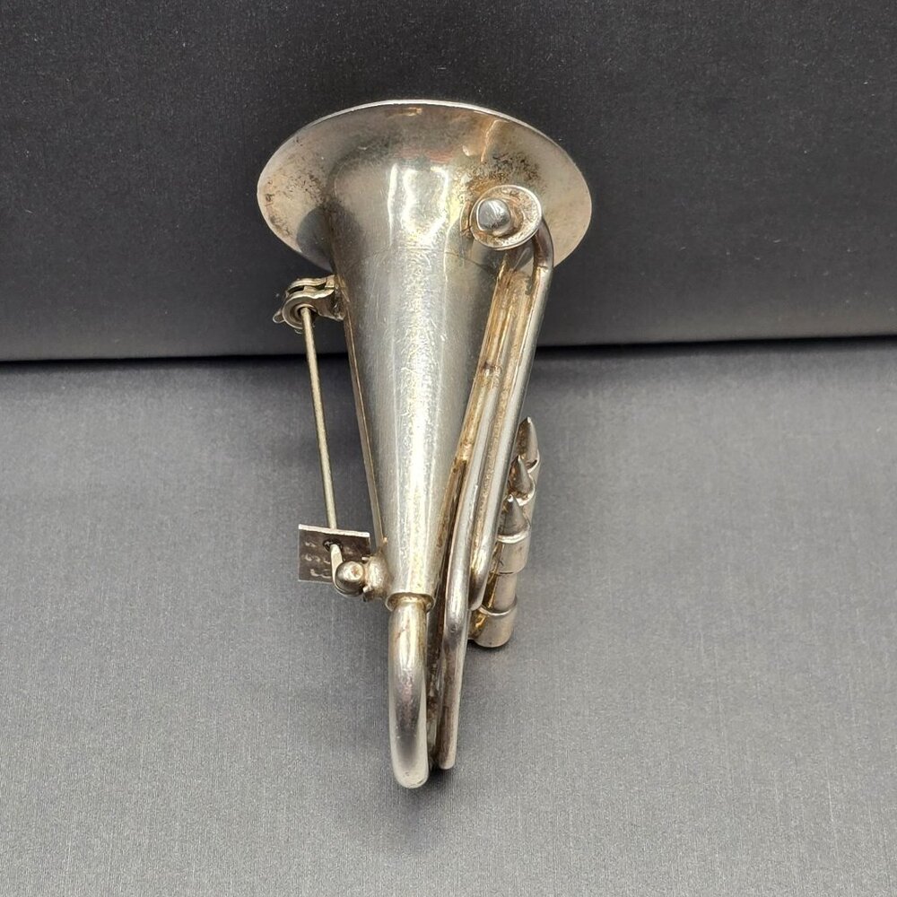 Vintage Taxco Sterling Silver French Horn Brooch Mexican Tuba Musical Pin TC-48 - Picture 8 of 12